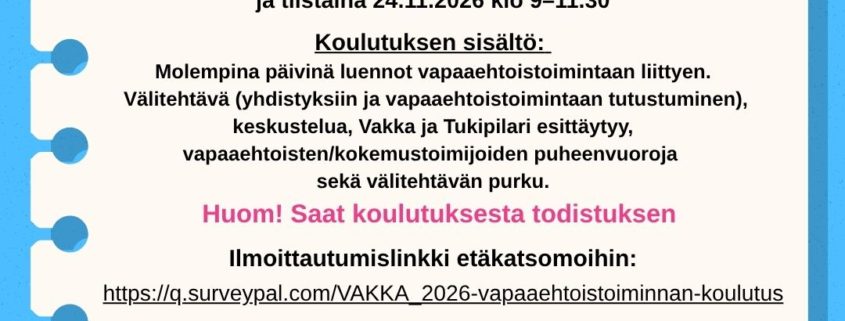 Vapaaehtoiskoulutuksen mainos.