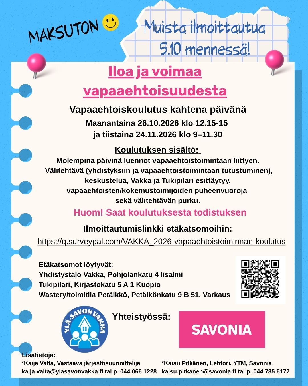 Vapaaehtoiskoulutuksen mainos.